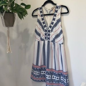 FLYING TOMATO - White Blue and Red Embroided Dress